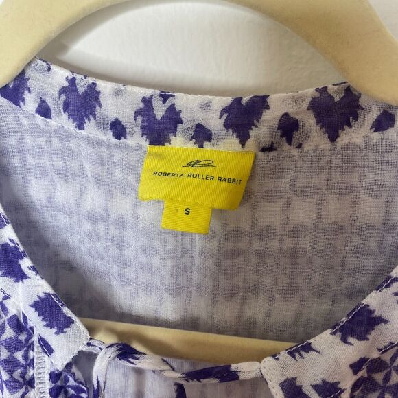 Roberta Roller Rabbit White Purple Sheer Serafina Pom Pom Tunic Top Tie Tassels - Picture 7 of 12